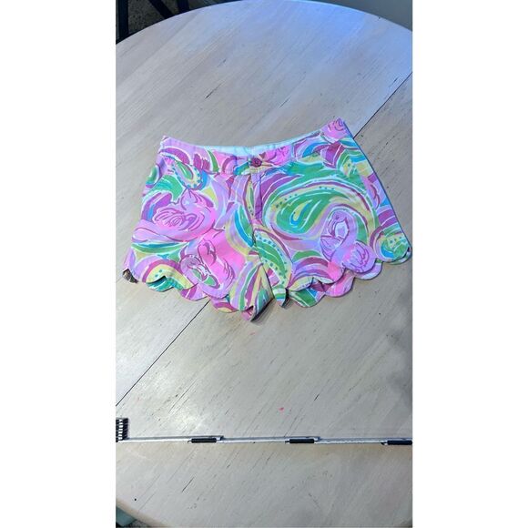 LILLY PULITZER BUTTERCUP SCALLOP TRIM FLAMINGO PAISLEY WOMENS SZ 0 - Picture 2 of 8